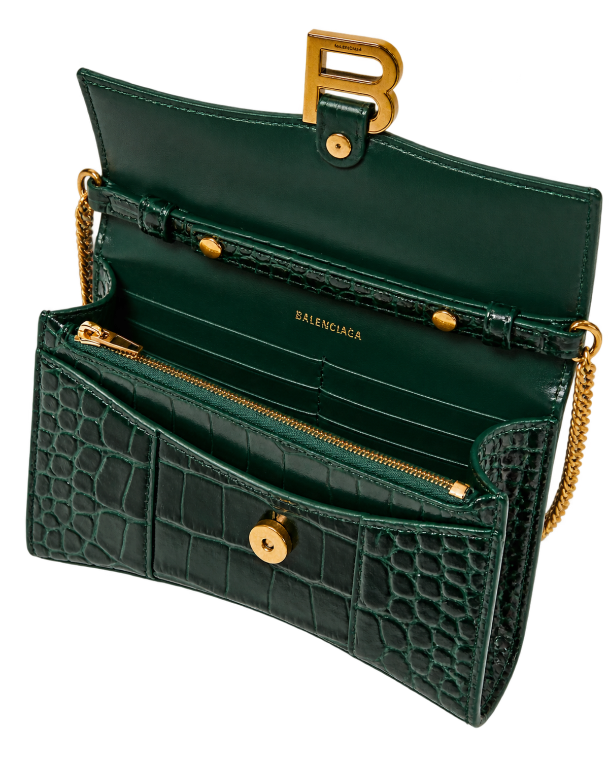 Balenciaga Hourglass croc-effect leather wallet on chain