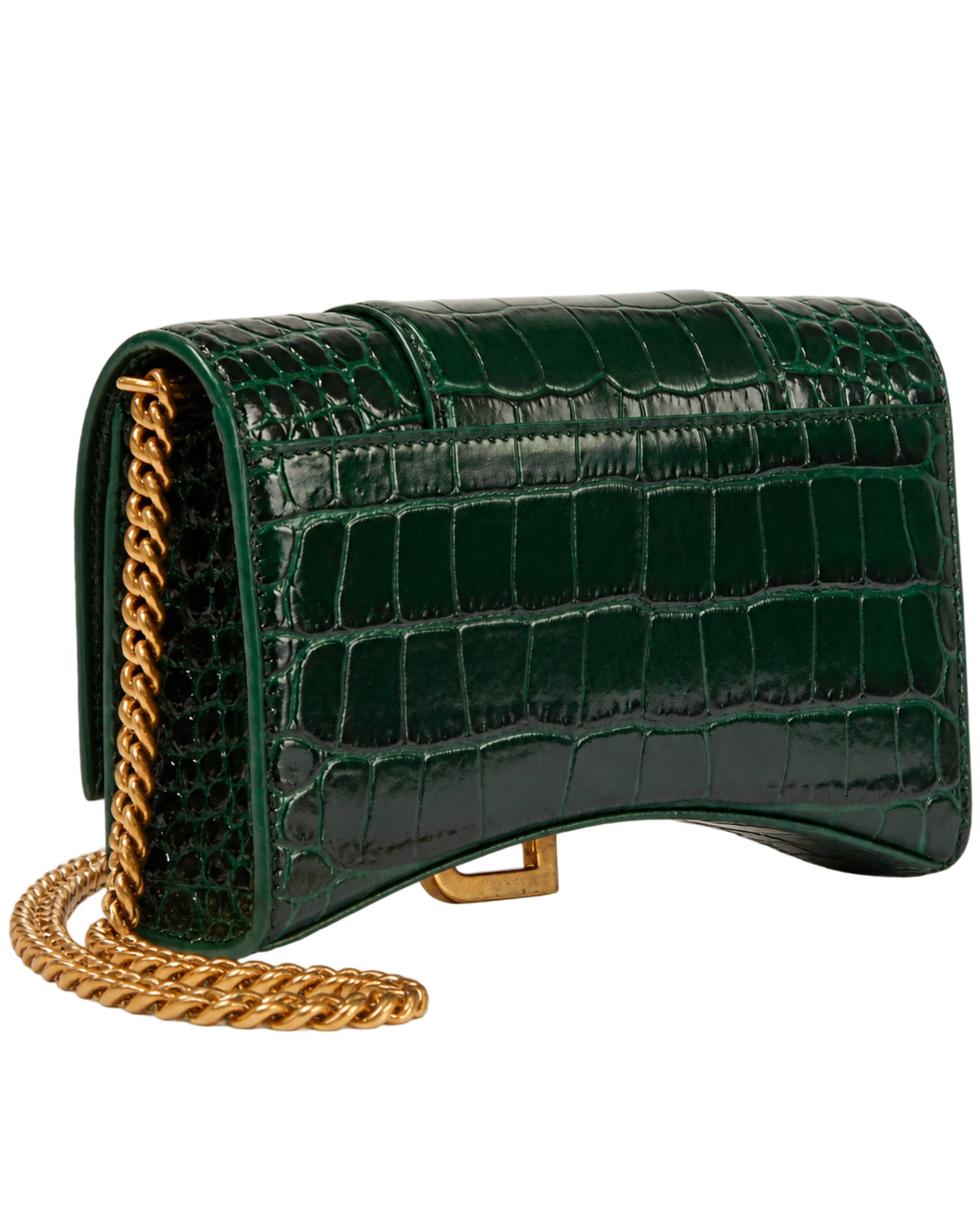 Balenciaga Hourglass croc-effect leather wallet on chain