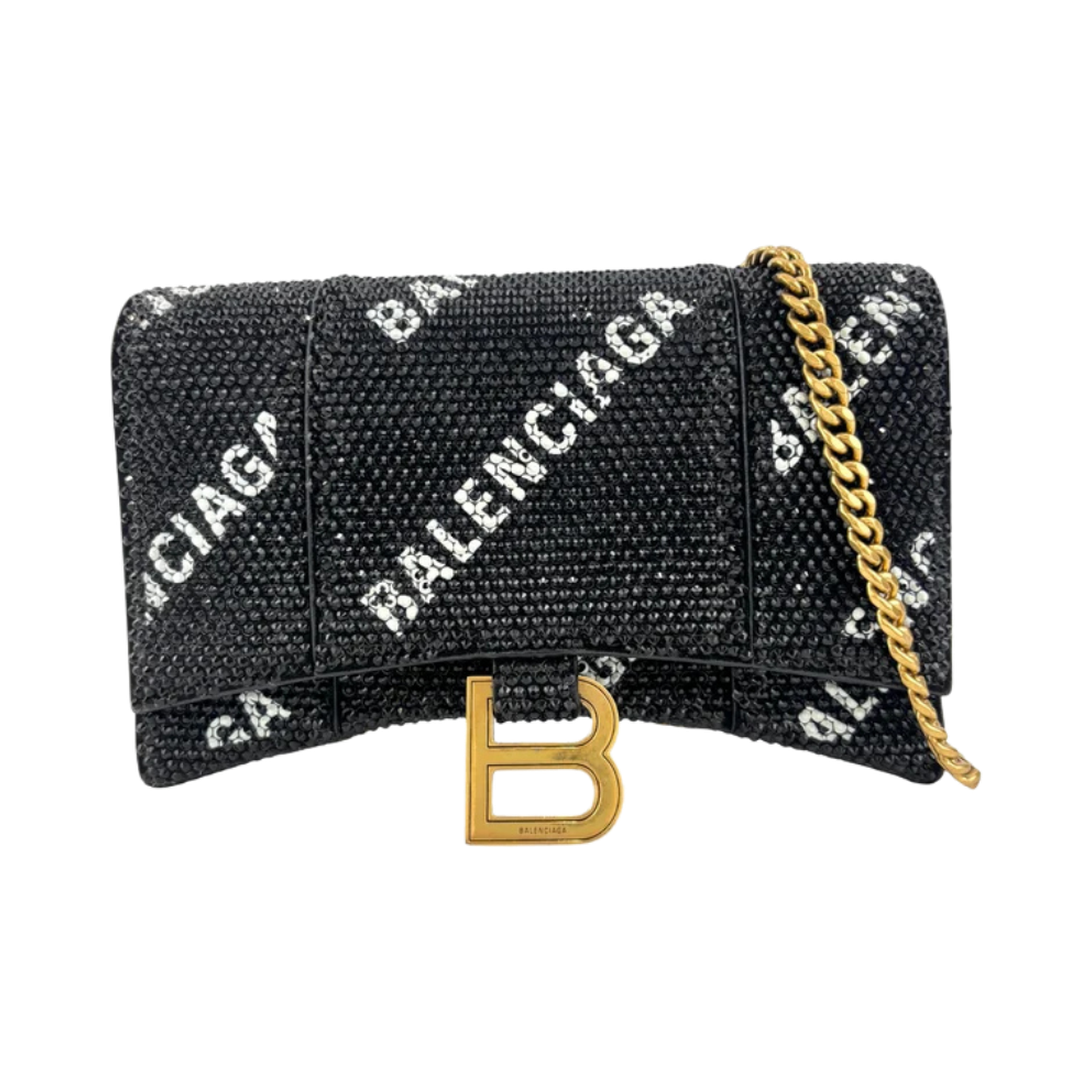 Balenciaga Hourglass Wallet On Chain Black Suede