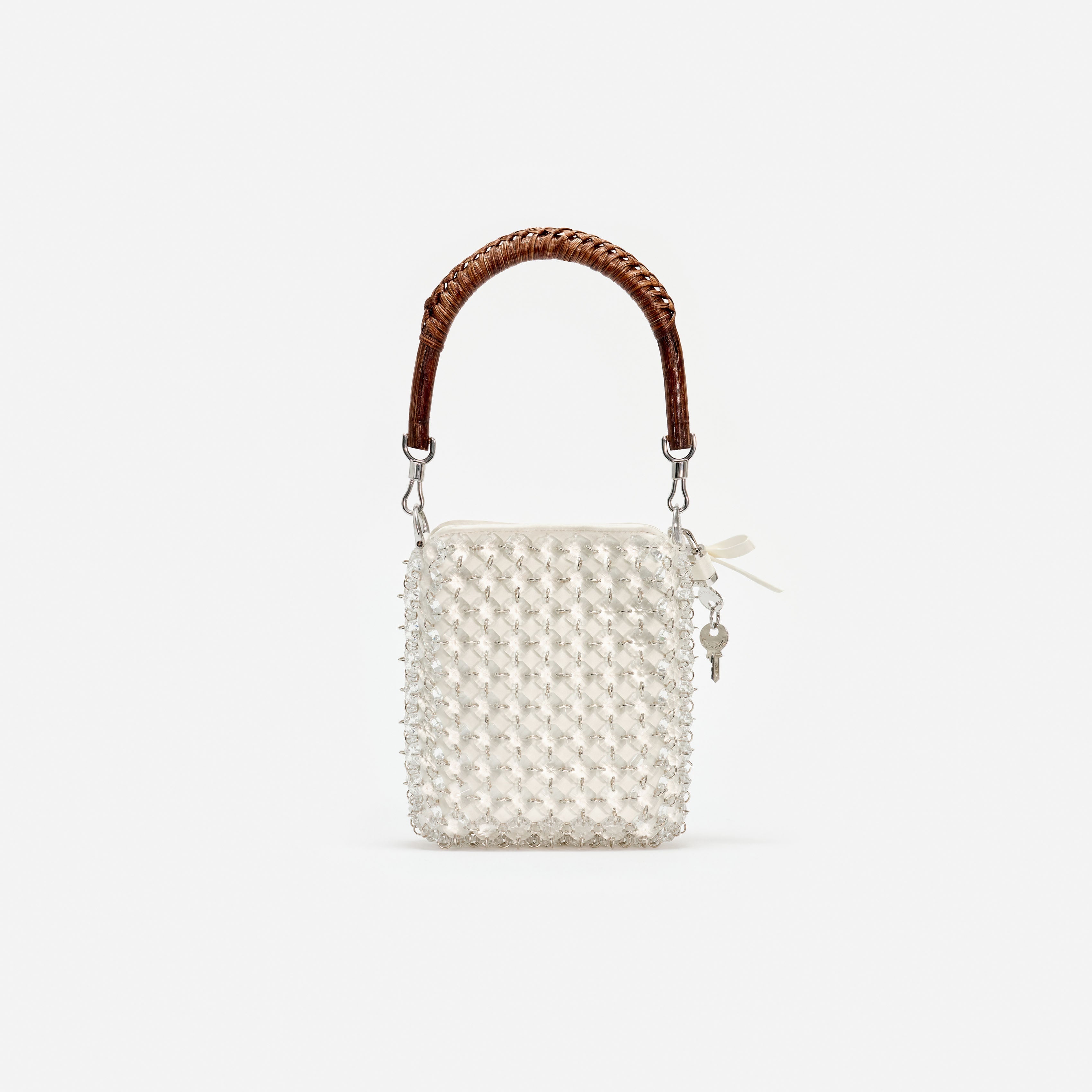 Cream Crystal Chain Mini Tote Bag