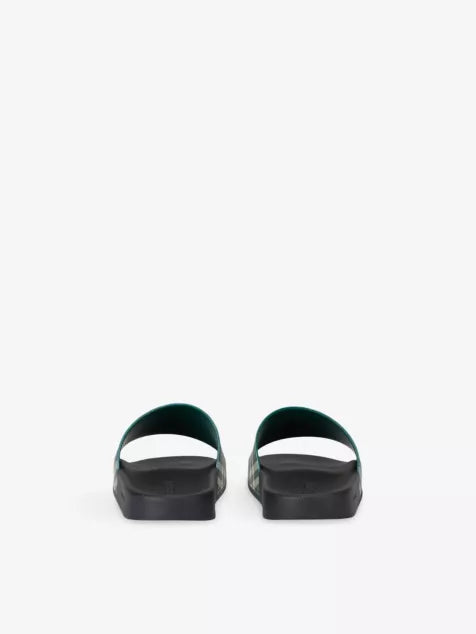 Back view of Furley check rubber sliders with signature Burberry check strap and lightweight sole for comfort and style.