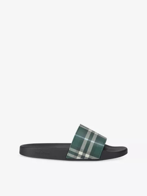 Furley Check Rubber Sliders with Burberry check strap and lightweight sole for casual comfort and style