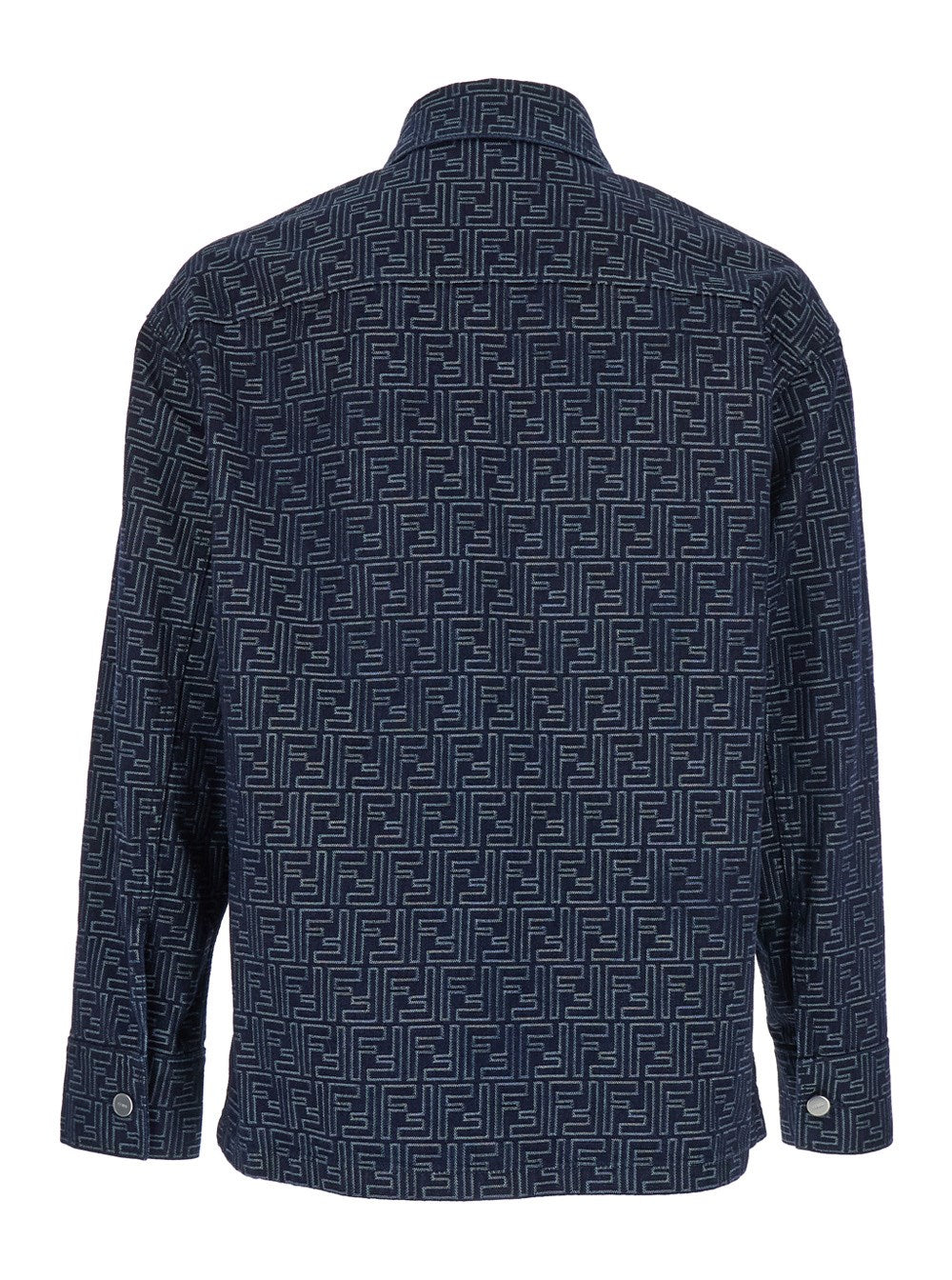 Fendi Blue Shirt with Pointed Collar and All Over FF Motif in Cotton Man