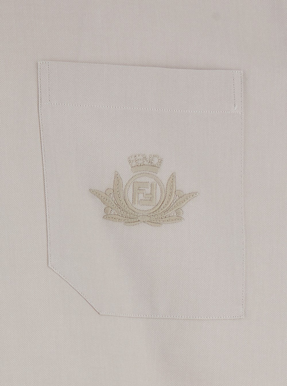 Fendi Beige Shirt with Button-Down Collar and Logo Embroidery on the Front in Cotton Man