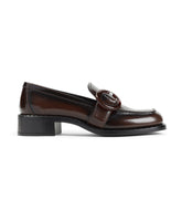 Prada Glossy Brown Buckle Detail Loafers