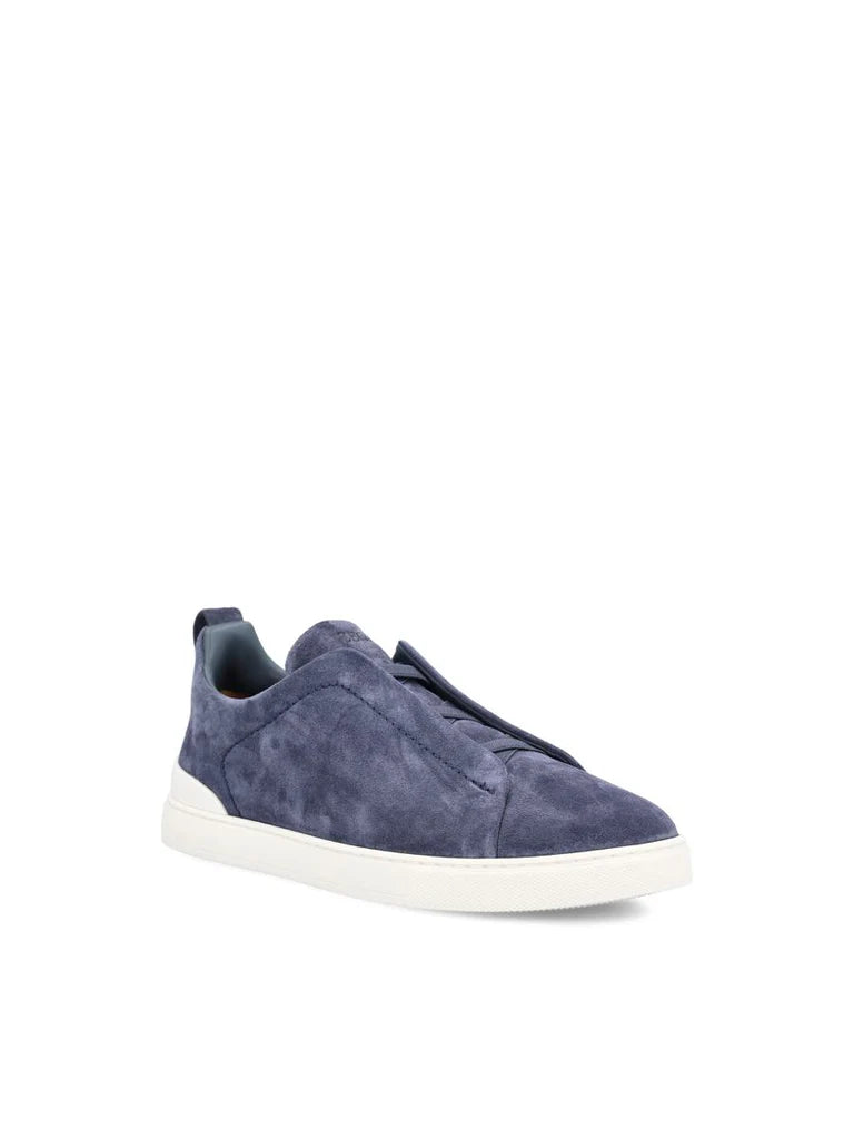 Zegna Men’s Triple Stitch™ Blue Suede Slip-On Sneakers – Made in Italy | Smart Casual Luxury