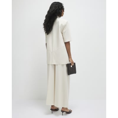 Beige Ankle Grazer Tailored Trousers