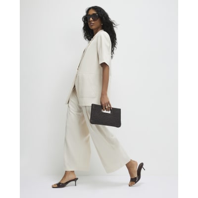 Beige Ankle Grazer Tailored Trousers