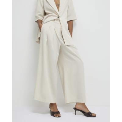 Beige Ankle Grazer Tailored Trousers