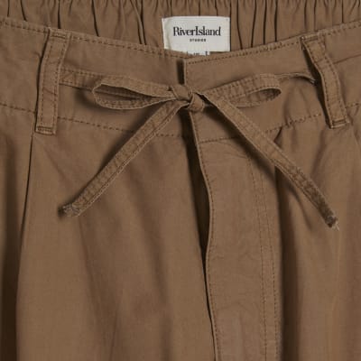 Beige Barrel Leg Cargo Trousers