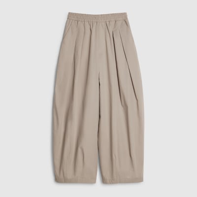 Beige Barrel Leg Pleated Trousers