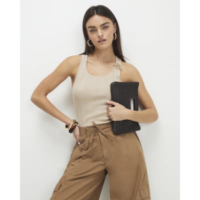 Beige Buckle Knitted Vest