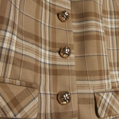 Beige Checked Pocket Detail Jacket