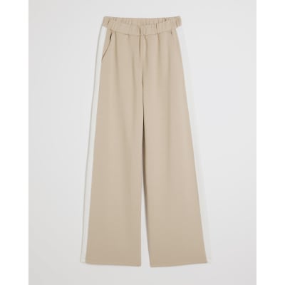 Beige Colour Blocked Wide Leg Trousers