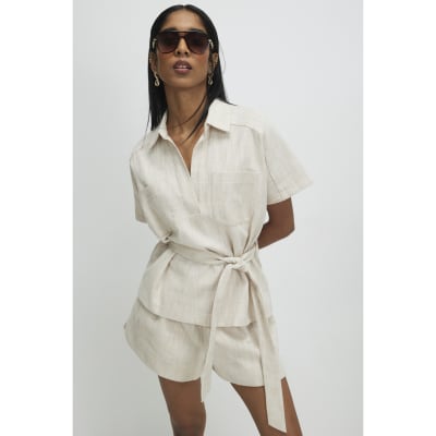 Beige Elasticated Waist Shorts