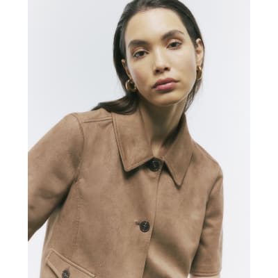 Beige Faux Suede Pocket Detail Shirt