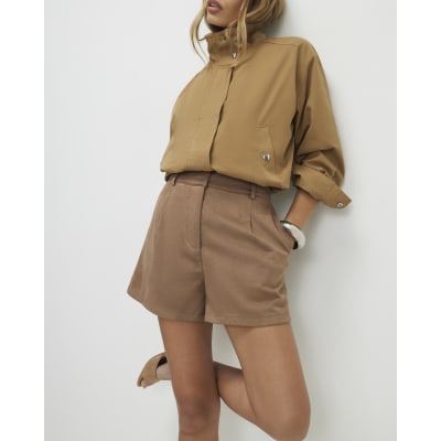 Beige Faux Suede Tailored Shorts