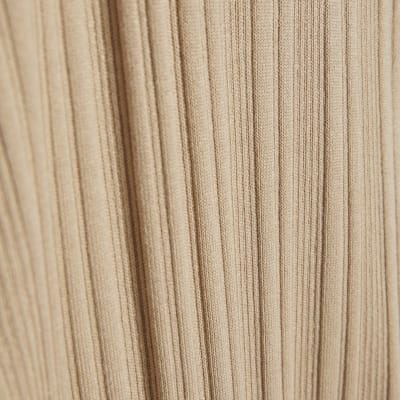 Beige Knitted Ribbed Midi Dress