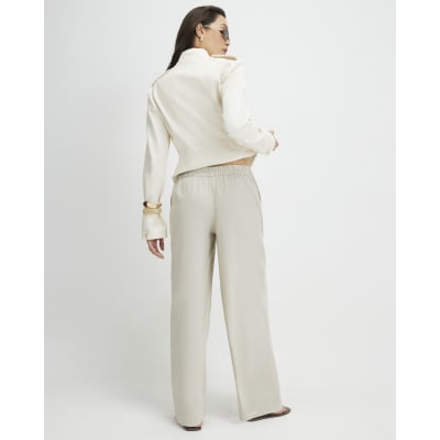 Beige Linen Blend Tailored Joggers