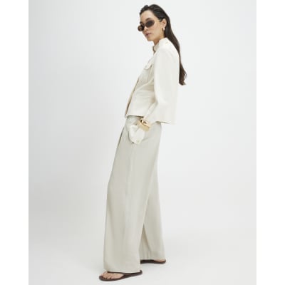 Beige Linen Blend Tailored Joggers