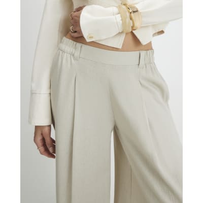 Beige Linen Blend Tailored Joggers