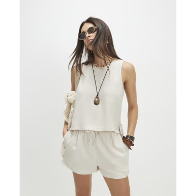 Beige Linen Blend Tank Top