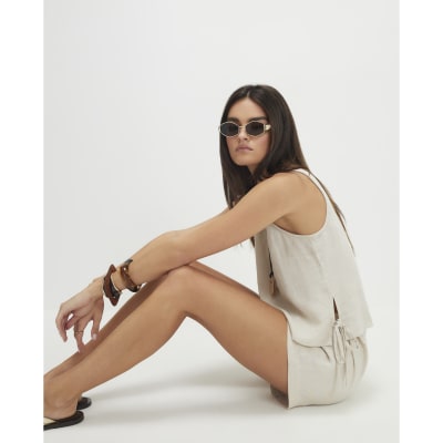 Beige Linen Blend Tank Top