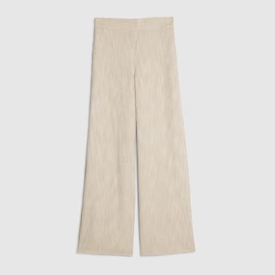 Beige Linen Look Wide Leg Trousers