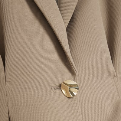 Beige Long Sleeve Cinched Waist Blazer