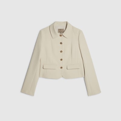 Beige Long Sleeve Collared Structured Jacket