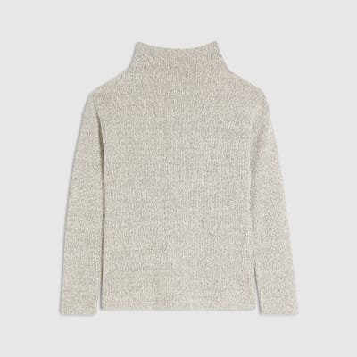 Beige Long Sleeve Funnel Neck Top