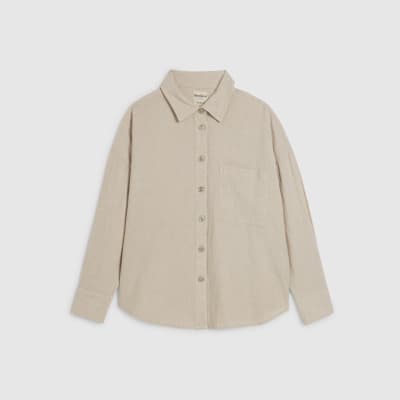 Beige Long Sleeve Linen Blend Shirt