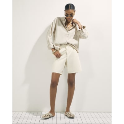 Beige Long Sleeve Linen Blend Shirt