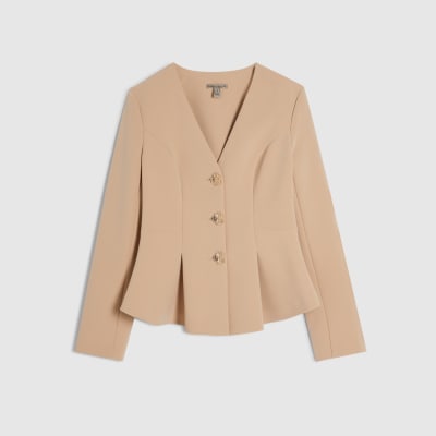 Beige Long Sleeve Pleated Jacket