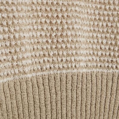 Beige Open Stitch Knitted Off Shoulder Top