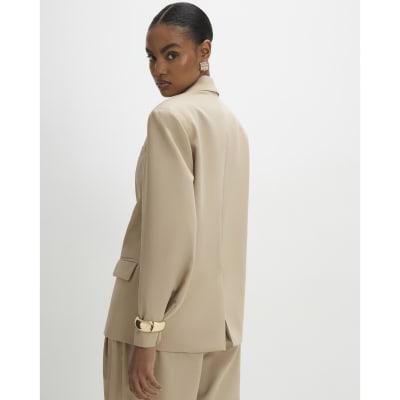 Beige Oversized Long Sleeve Blazer