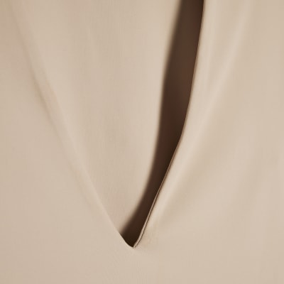 Beige Plunge Neckline Long Sleeve Bodysuit