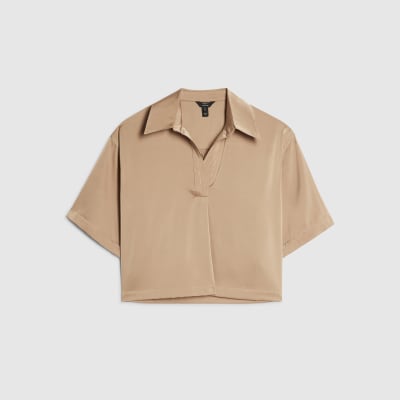 Beige Satin Polo Top