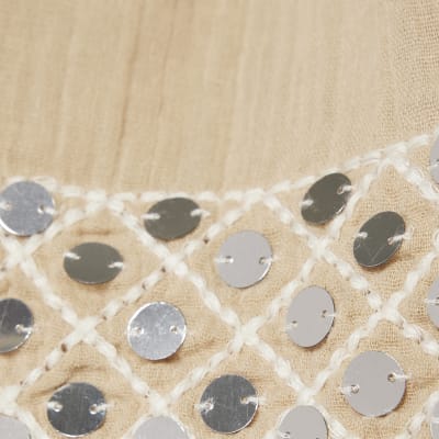 Beige Sequin Embellished Shorts