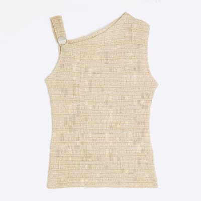 Beige Sleeveless Textured Top