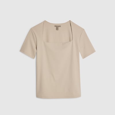 Beige Square Neck Fitted T-shirt