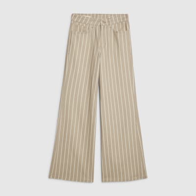 Beige Stripe Wide Leg Jeans