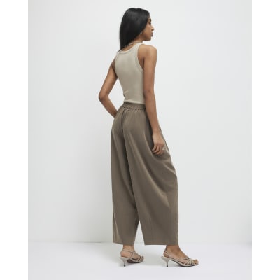 Beige Tailored Balloon Leg Trousers