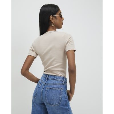 Beige V Neck T-Shirt