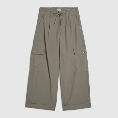 Beige Wide Leg Cargo Trousers