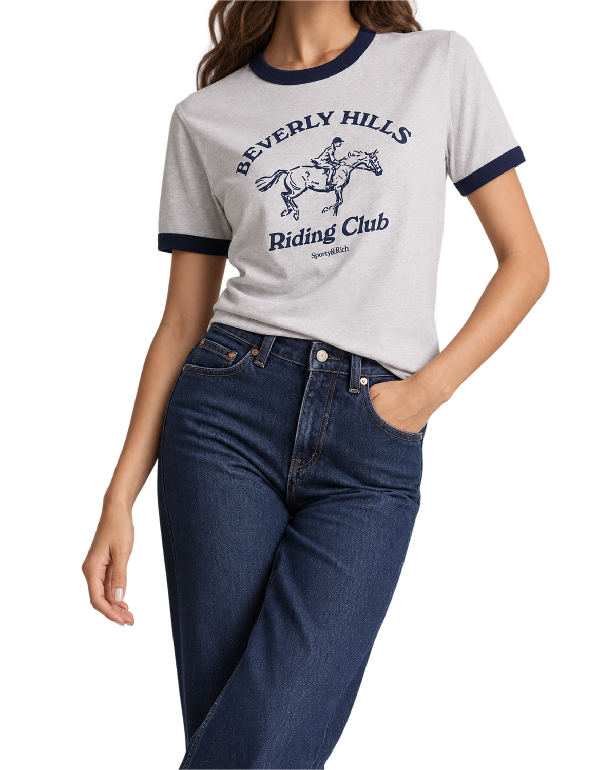 BH Riding Club Ringer Tee - Heather Gray/Dark Navy