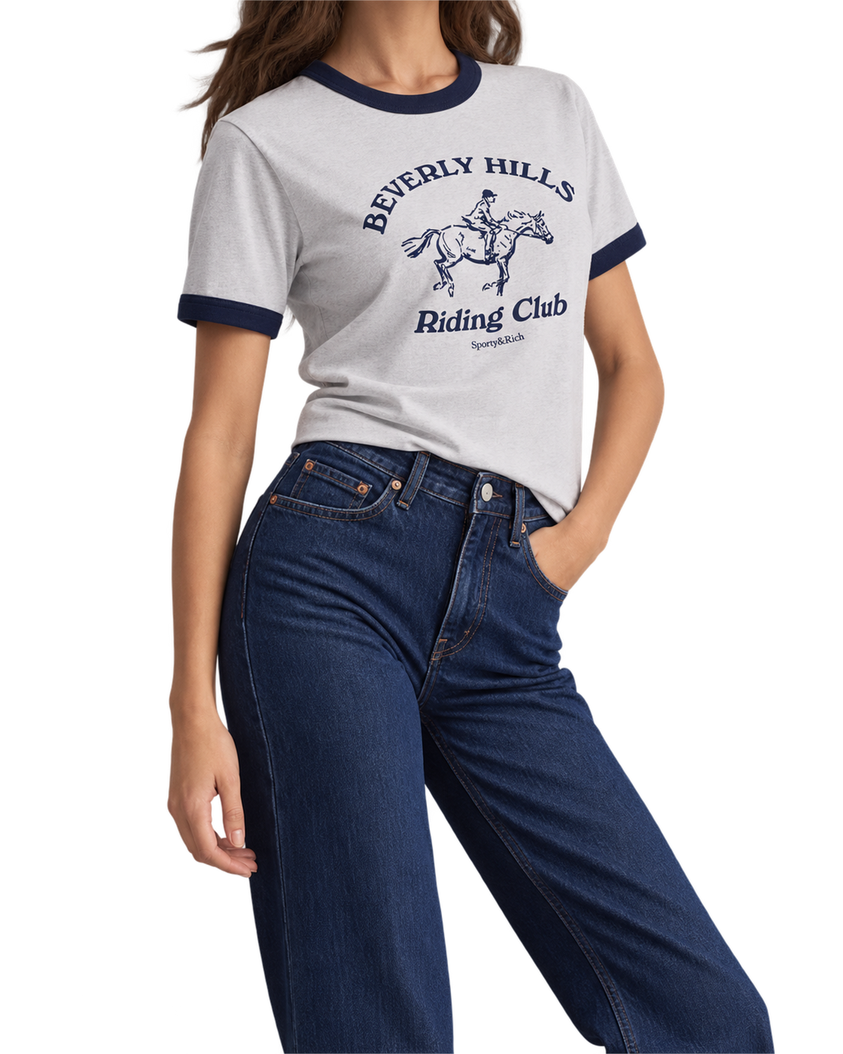 BH Riding Club Ringer Tee - Heather Gray/Dark Navy