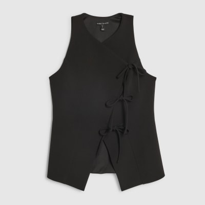 Black Asymmetric Bow Tie Front Waistcoat