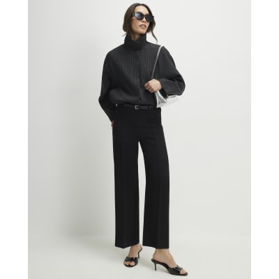 Black Belted Cropped Wide Leg Trousers