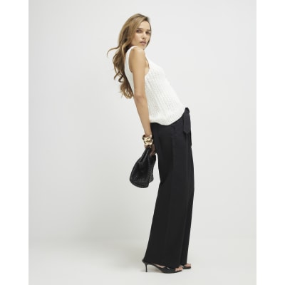 Black Belted Wide Leg Trousers